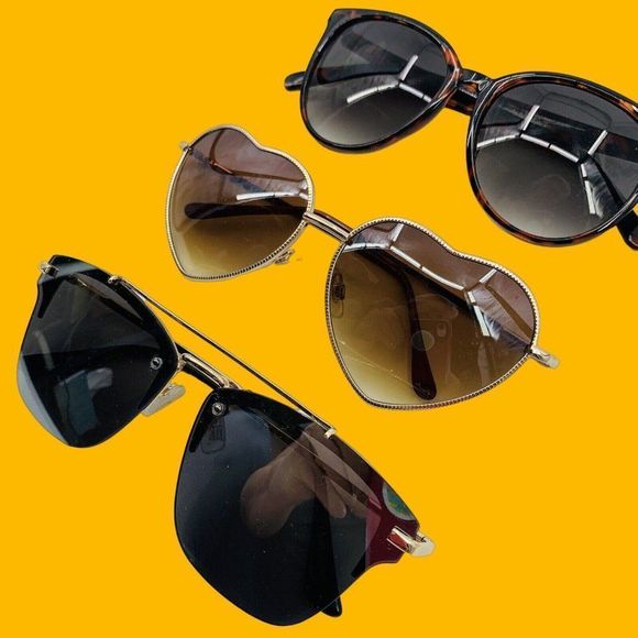 Sunglasses Lot Of 3 Chic Various Styles Colors Fashion Heart Modern GUC UV 5234 - Picture 2 of 7